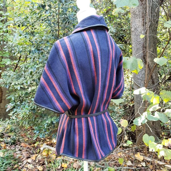 BB DAKOTA Point Blanket Striped Vest Vegan Leather Tie Waist Size Small - Picture 2 of 10